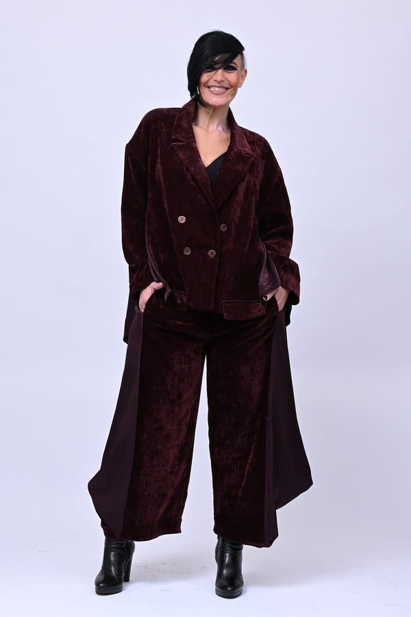 Blazer ciniglia inserti raso - Vino