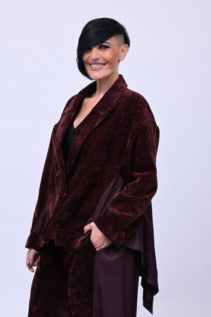 Blazer ciniglia inserti raso - Vino