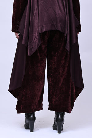 Pantalone ciniglia inserti raso - Vino