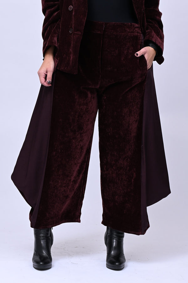 Pantalone ciniglia inserti raso - Vino