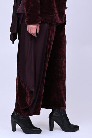 Pantalone ciniglia inserti raso - Vino