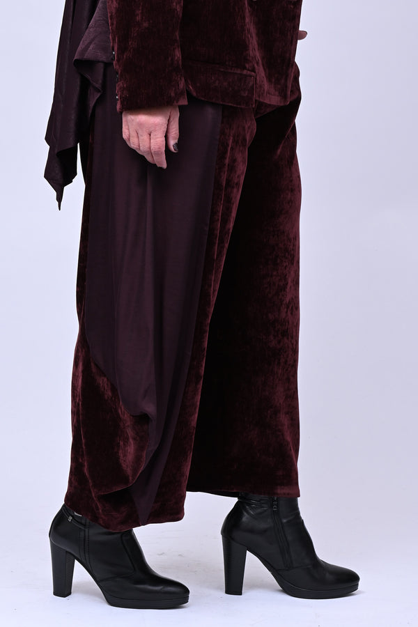 Pantalone ciniglia inserti raso - Vino