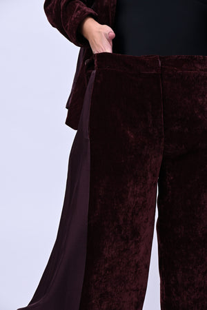 Pantalone ciniglia inserti raso - Vino