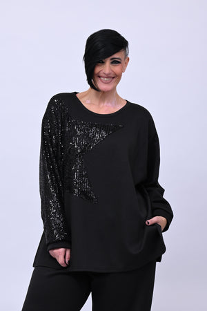 Felpa stella pailettes - Nero