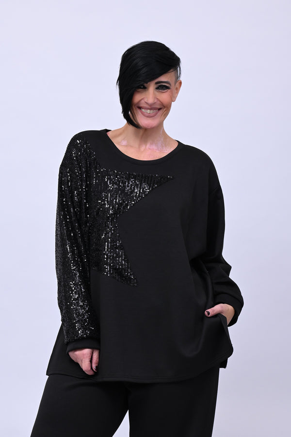 Felpa stella pailettes - Nero