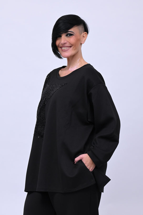 Felpa stella pailettes - Nero