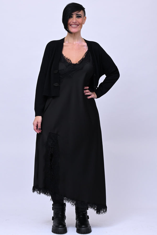Satin and lace dress - Black