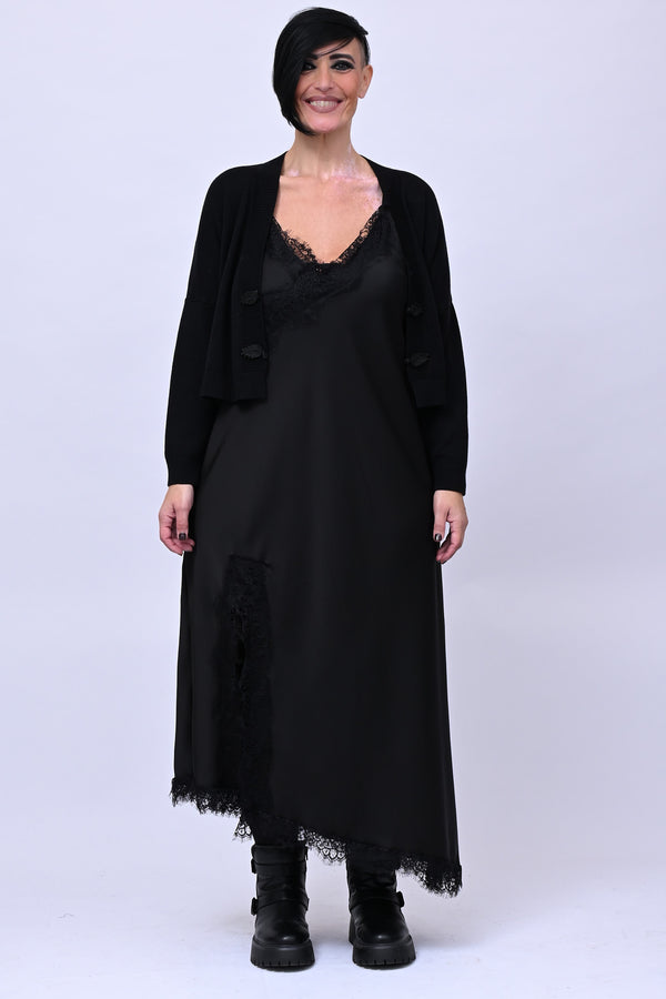 Satin and lace dress - Black