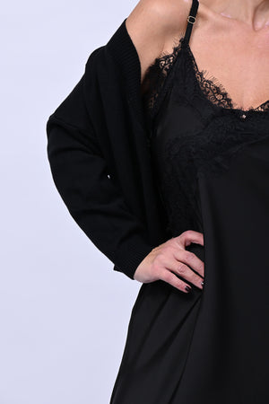 Satin and lace dress - Black