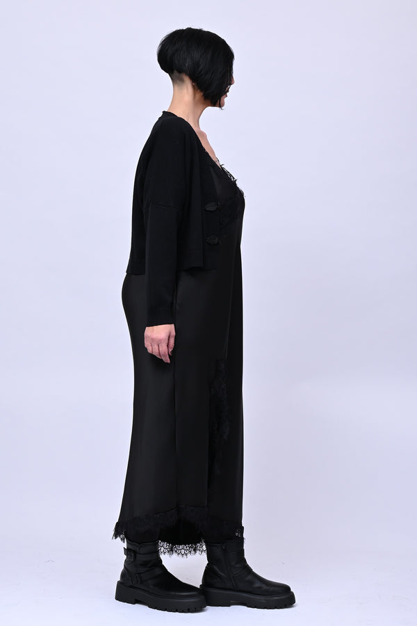 Satin and lace dress - Black