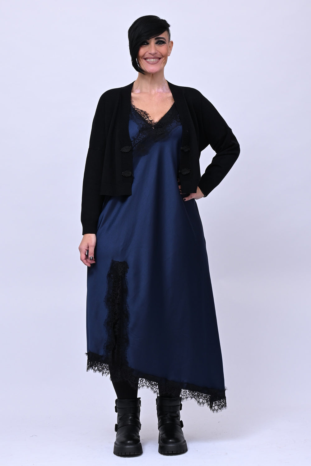 Satin and lace dress - Blue