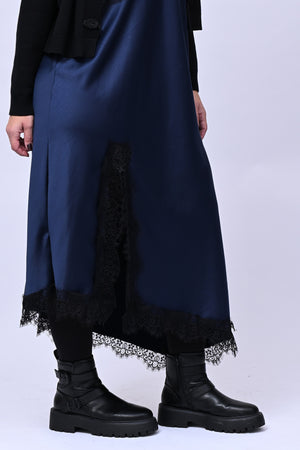 Satin and lace dress - Blue