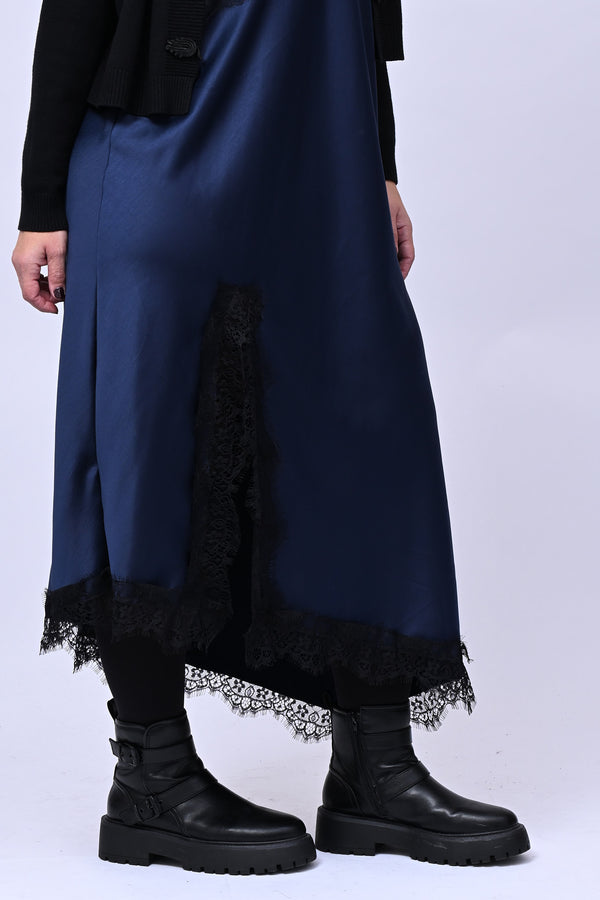 Satin and lace dress - Blue
