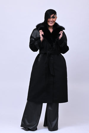 Cappotto pelliccia ed ecopelle - Nero