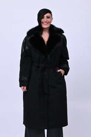 Cappotto pelliccia ed ecopelle - Nero