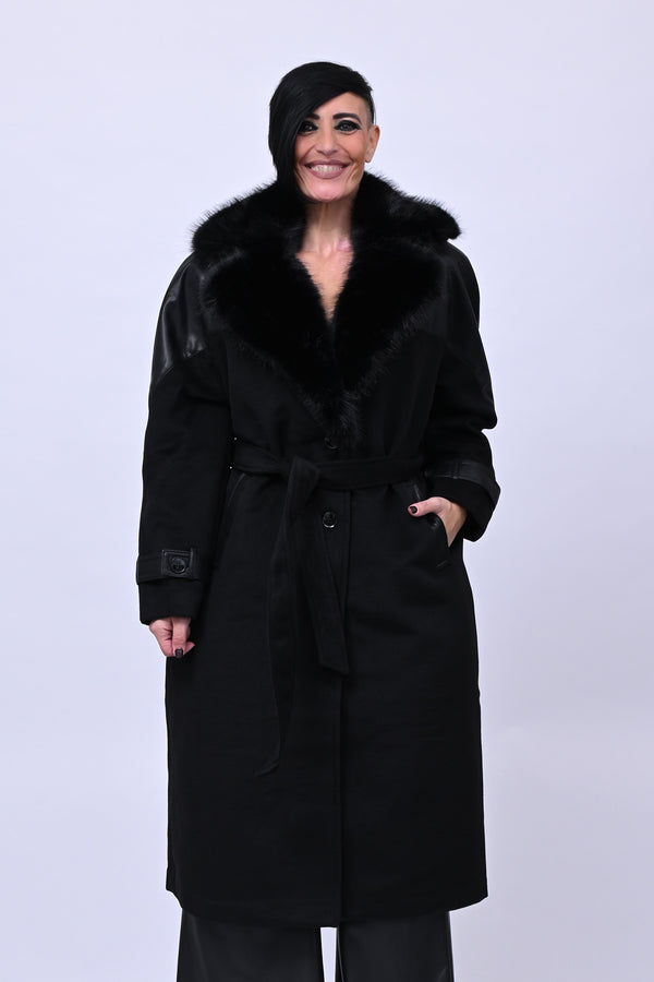 Cappotto pelliccia ed ecopelle - Nero