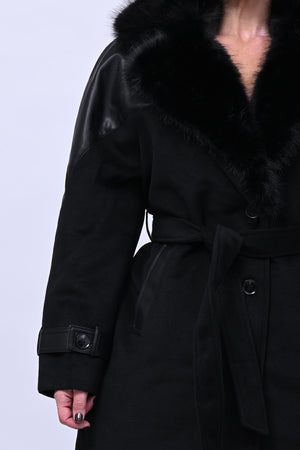 Cappotto pelliccia ed ecopelle - Nero
