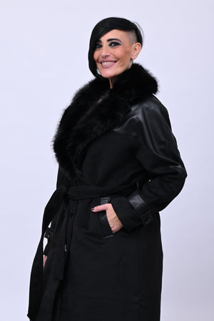 Cappotto pelliccia ed ecopelle - Nero