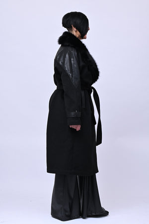 Cappotto pelliccia ed ecopelle - Nero