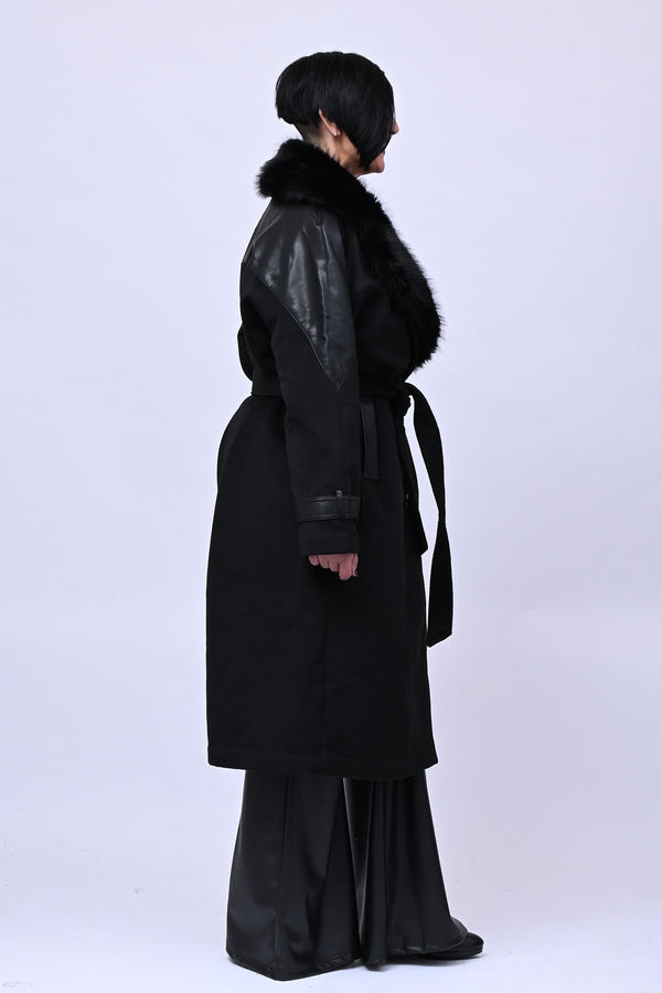 Cappotto pelliccia ed ecopelle - Nero