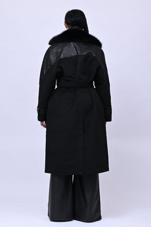 Cappotto pelliccia ed ecopelle - Nero