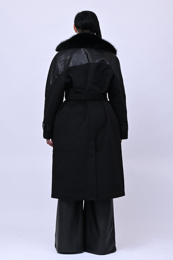 Cappotto pelliccia ed ecopelle - Nero