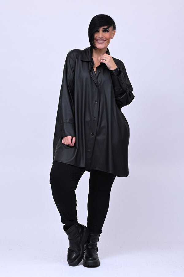 Camicia Ecopelle elastica - Nero