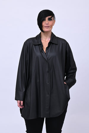 Camicia Ecopelle elastica - Nero
