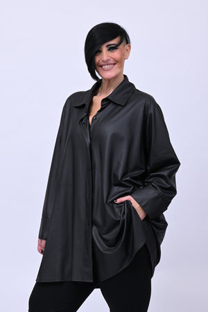 Camicia Ecopelle elastica - Nero