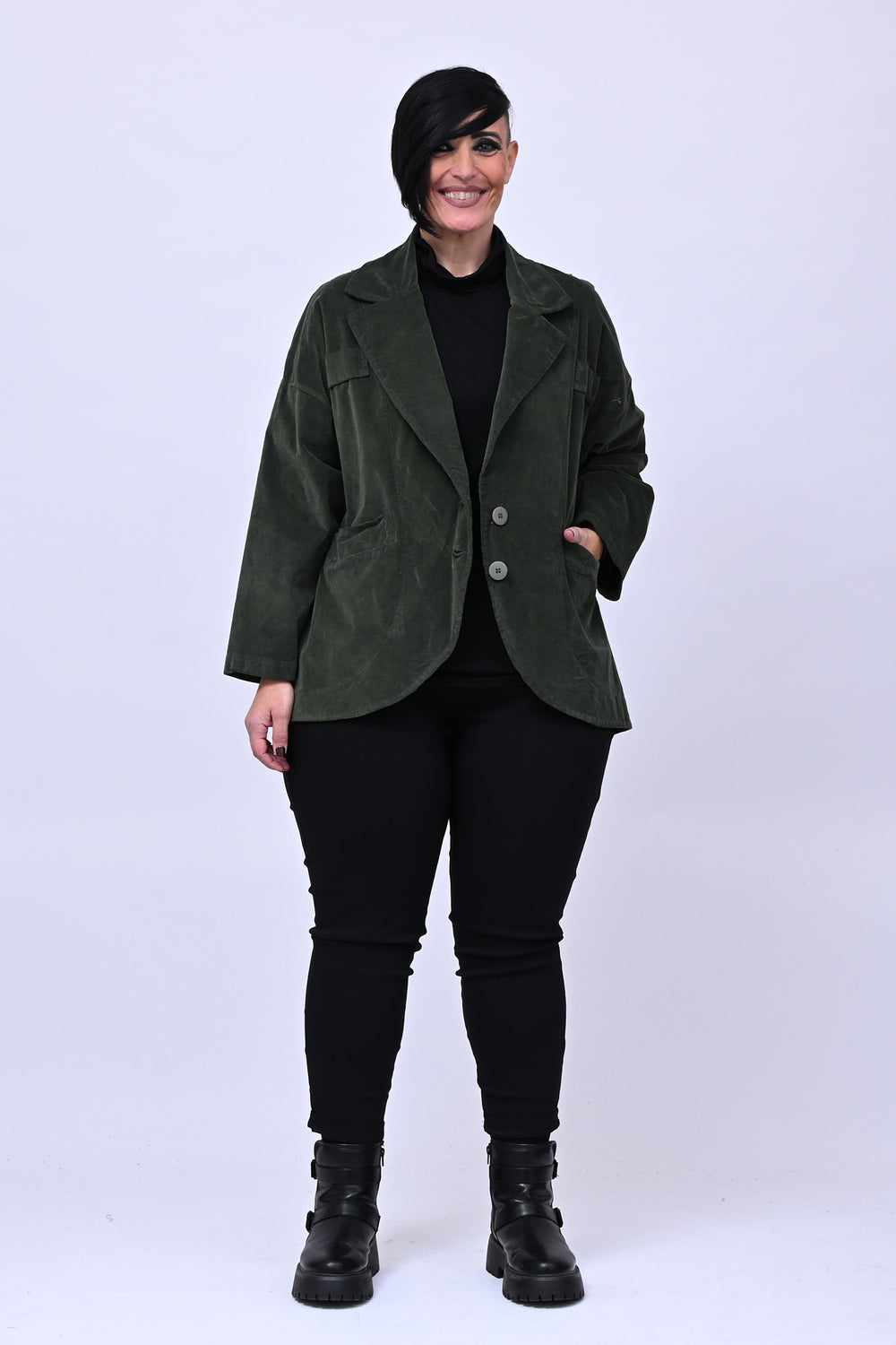 Giacca stondata velluto - Verde militare