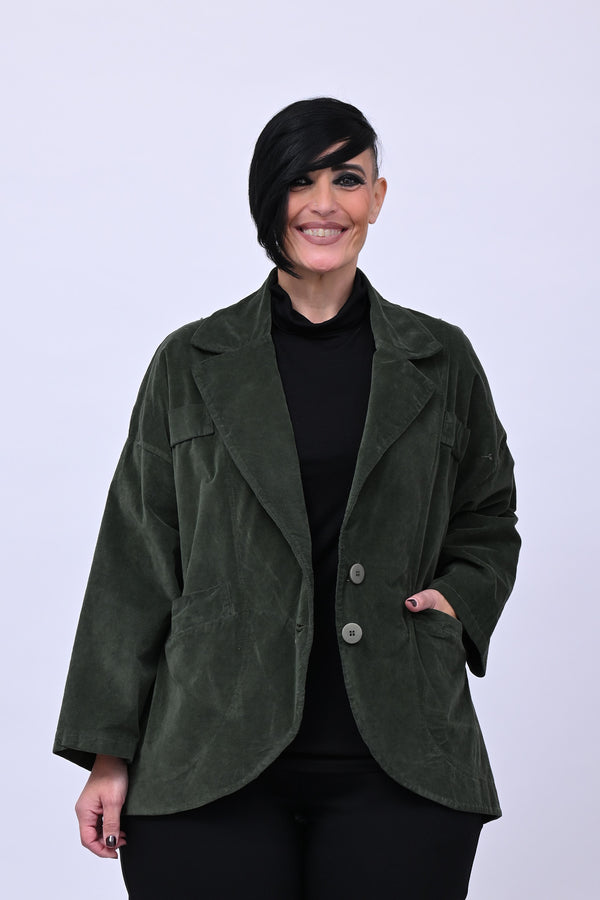Giacca stondata velluto - Verde militare