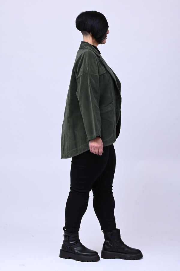Giacca stondata velluto - Verde militare