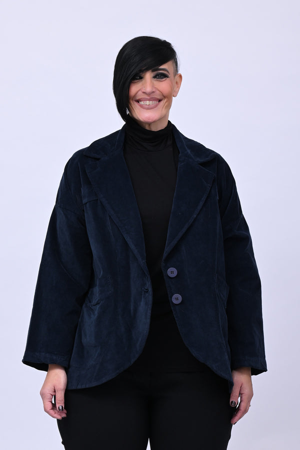 Giacca stondata velluto - Blu