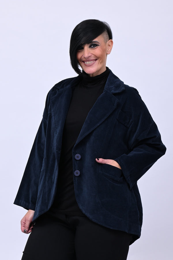 Giacca stondata velluto - Blu