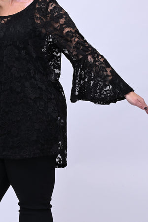 Maglia pizzo maniche campana - Nero