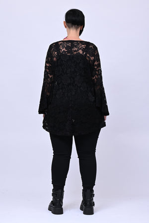 Maglia pizzo maniche campana - Nero