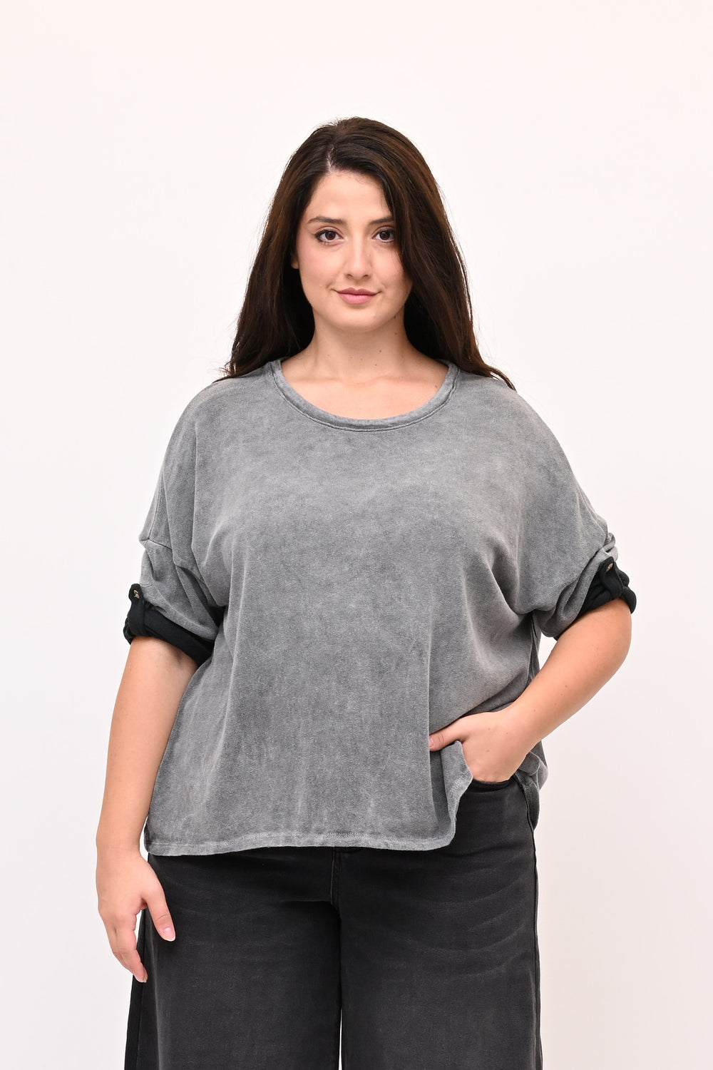 Maglia scatoletta over maltinta - Grigio