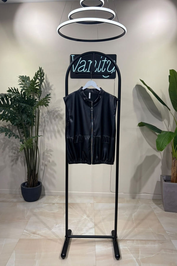 Gilet ecopelle anni 80 - Nero