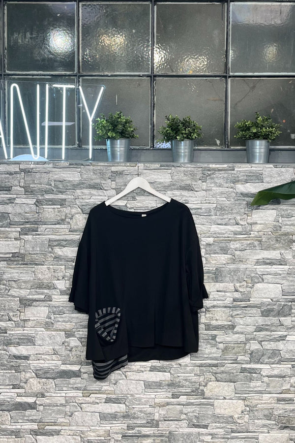 Maglia tasca righe - Grigio