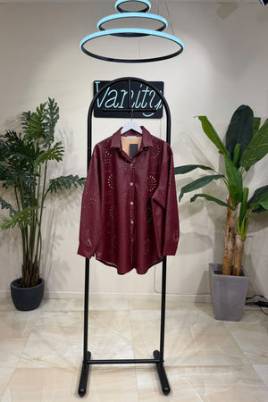 Camicia ecopelle traforata - Vino