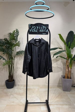 Camicia ecopelle traforata - Nero