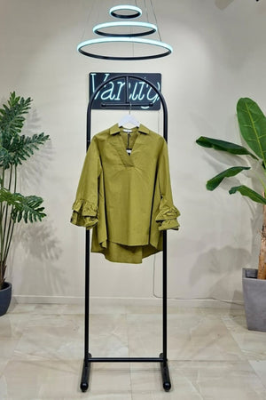 Blusa V manica rouches - Oliva