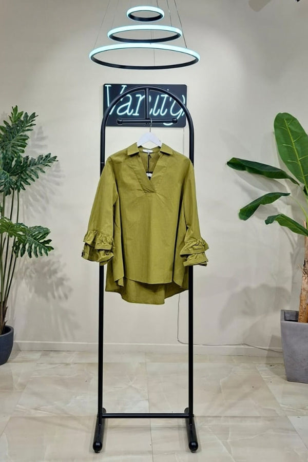 Blusa V manica rouches - Oliva