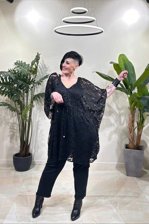 Poncho pizzo laccio - Nero