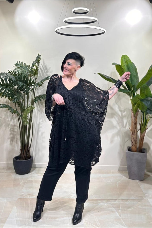 Poncho pizzo laccio - Nero