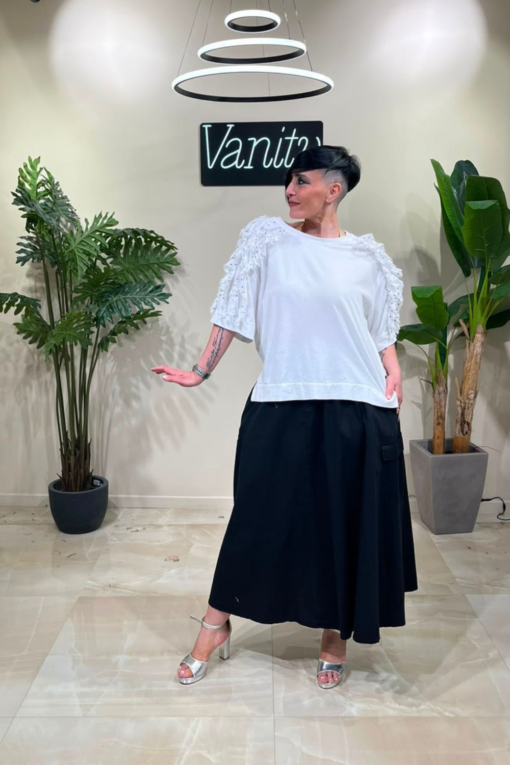 Maglia fru fru pois - Bianco
