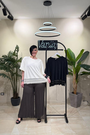 Maglia bordo merletto - Nero