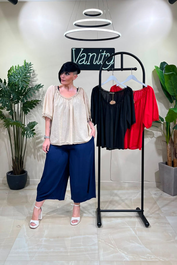 Blusa scollo V merletto - Rosso