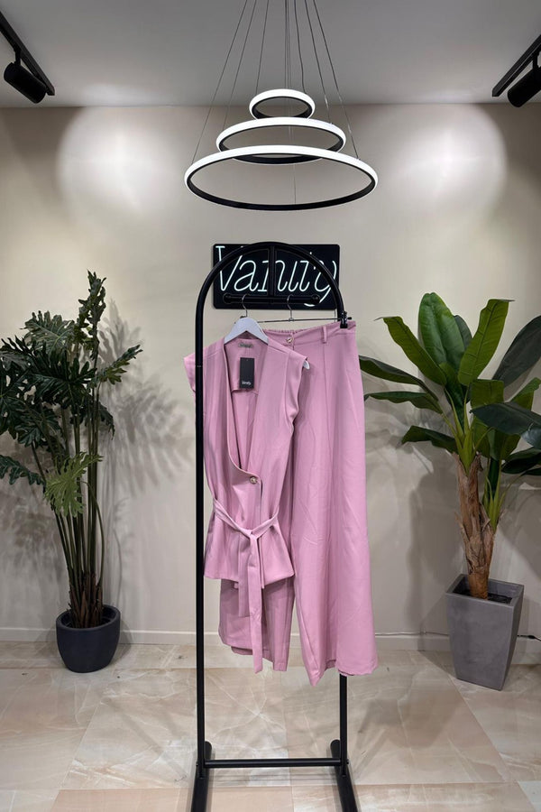 Completo gilet bottone - Rosa