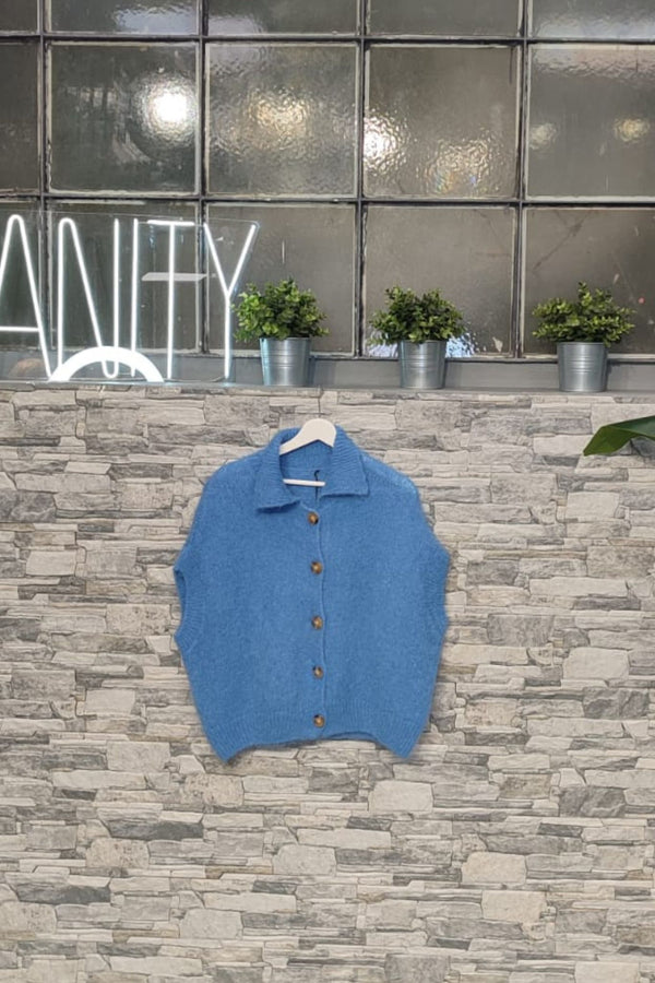 Gilet colletto bottoni - Cielo
